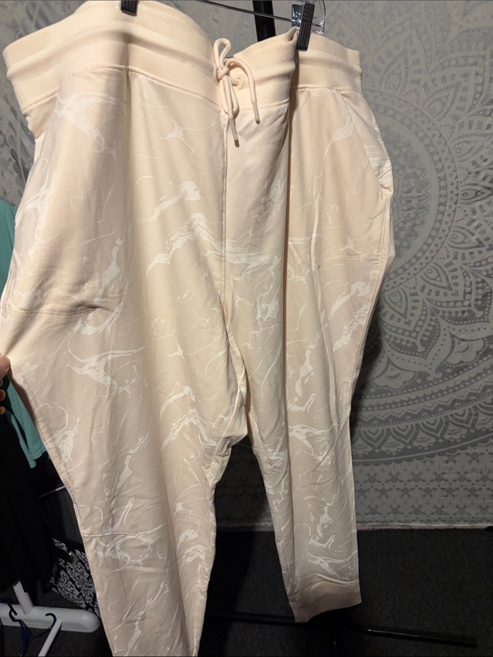 Marble Print Jogger Pants Cream Beige Athleisure Lounge 2x